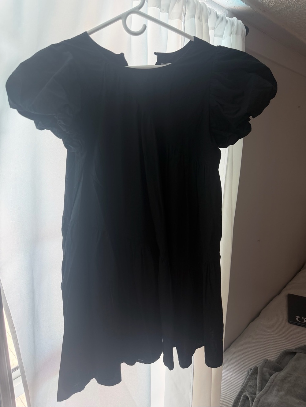 Black Puff-Sleeve Mini Dress